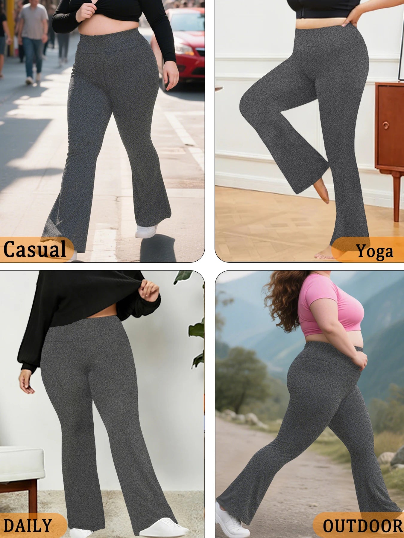 Calça flare plus size, cintura alta, controle de barriga