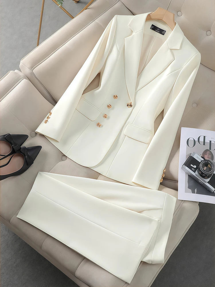 Conjunto blazer manga longa + calça slim, roupas de trabalho