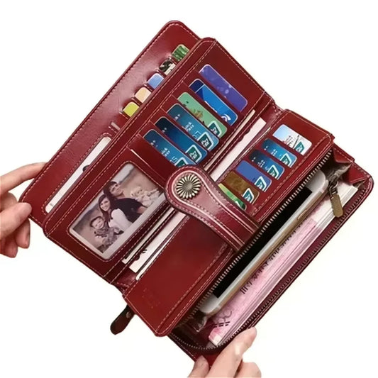 Carteira de couro antifurto, bolsa clutch grande