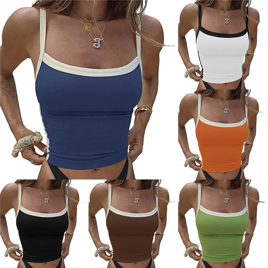 Regata alças finas, colarinho quadrado, slim fit