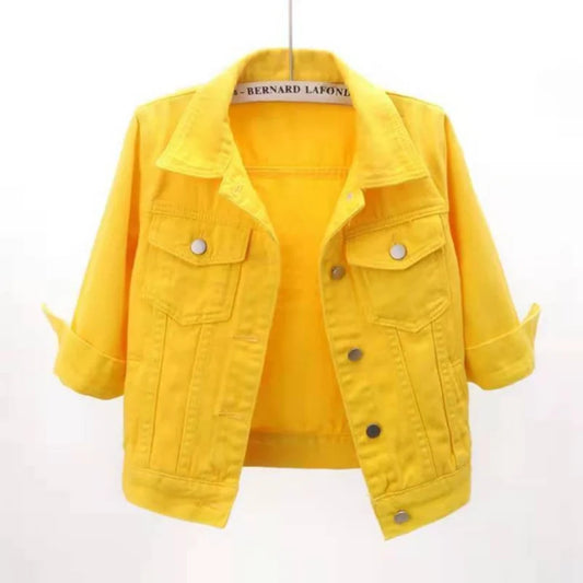 Jaqueta jeans curta, primavera/outono, casual