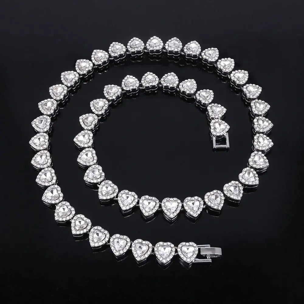 Colar coração strass, corrente pulseira, brilhante