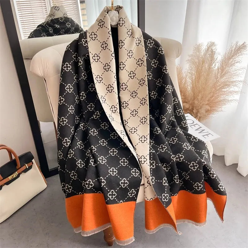 Poncho de inverno, xale floral quente, estilo cashmere