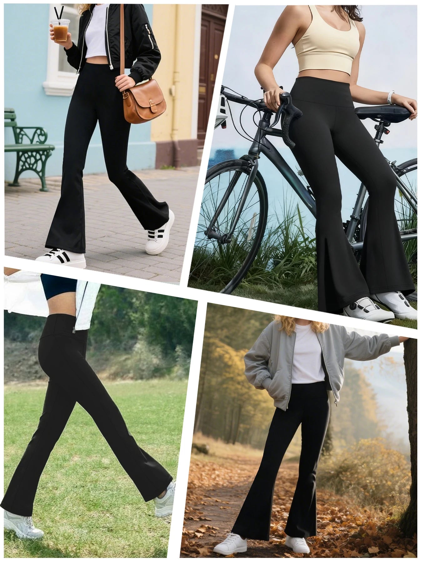 Calça de yoga cintura alta, barra larga, casual