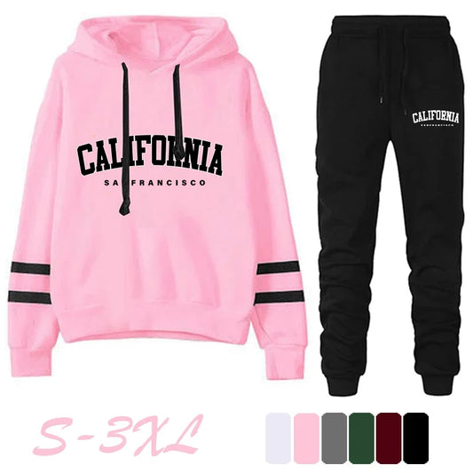 Conjunto moletom listrado, capuz, casual, versátil