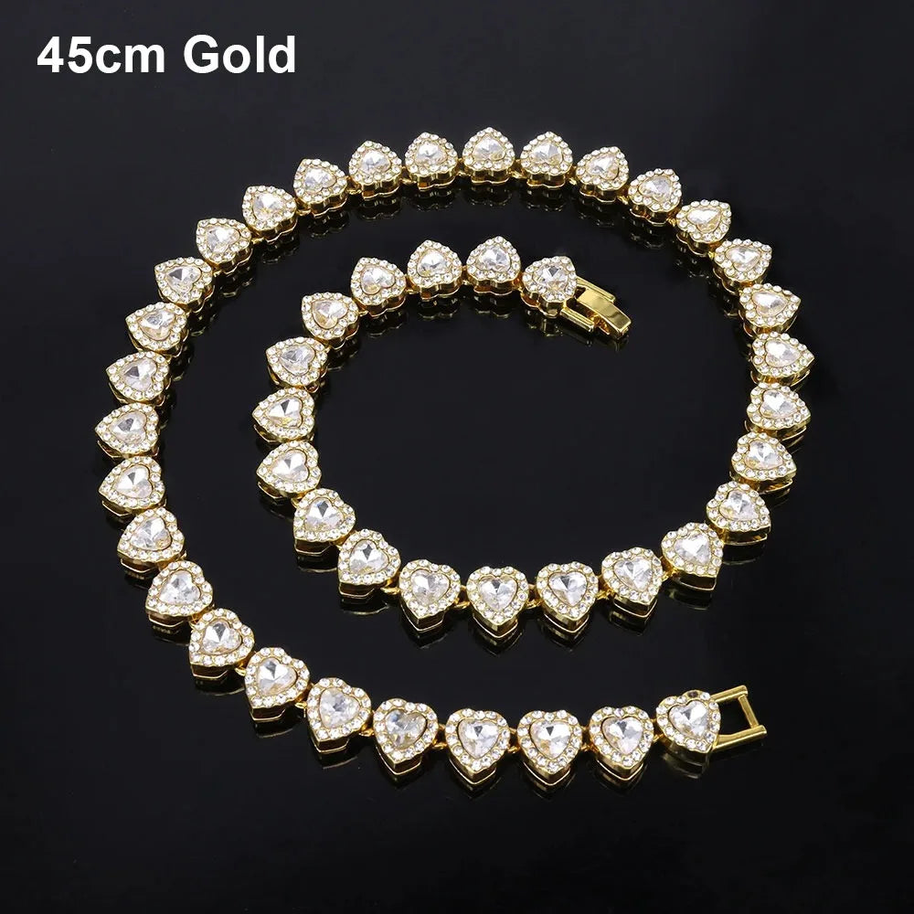 Colar coração strass, corrente pulseira, brilhante
