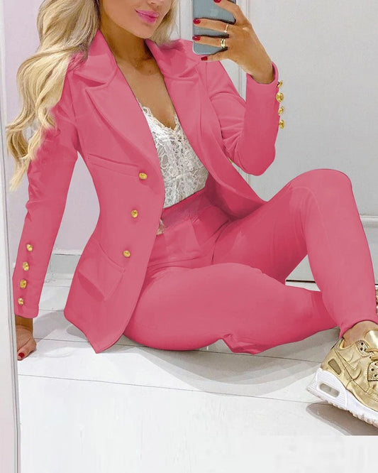 Conjunto formal blazer + calça, alfaiataria