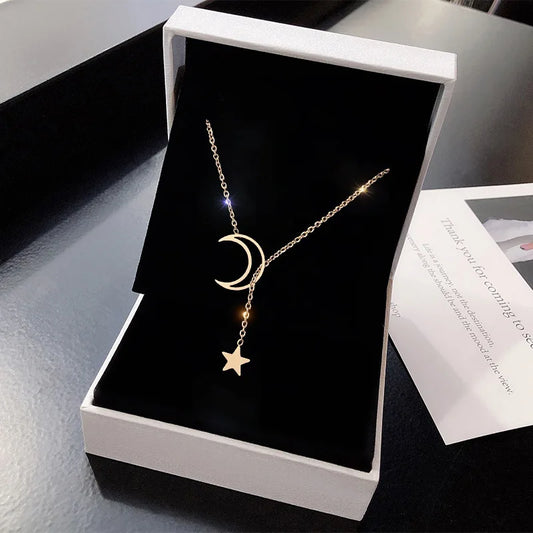 Colar lua e estrela, gargantilha, cor de ouro