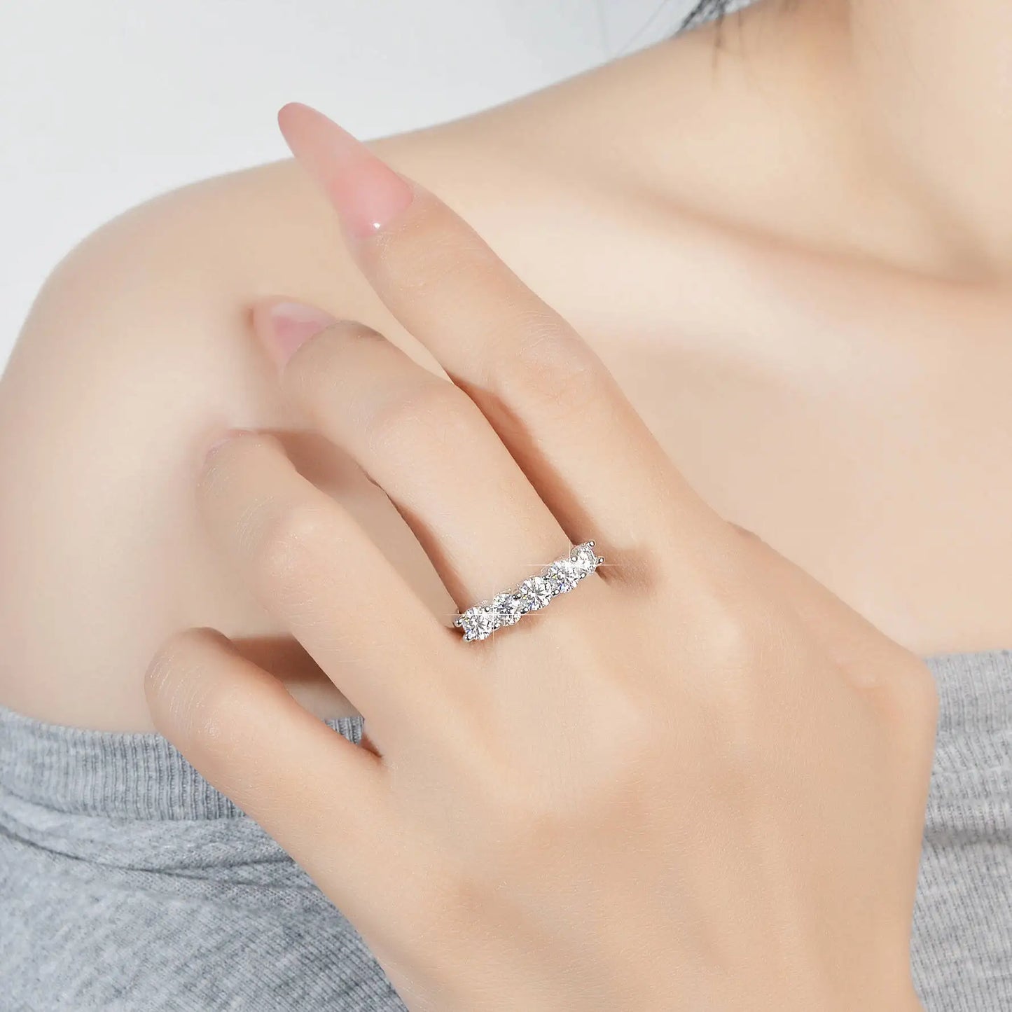 Anel moissanite prata 925, ouro branco, aliança