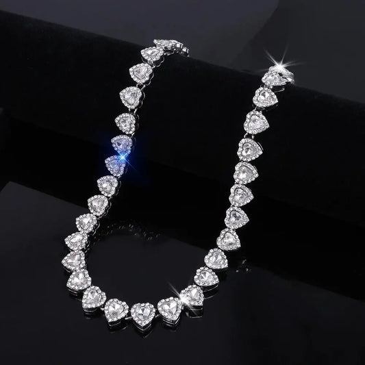 Colar coração strass, corrente pulseira, brilhante