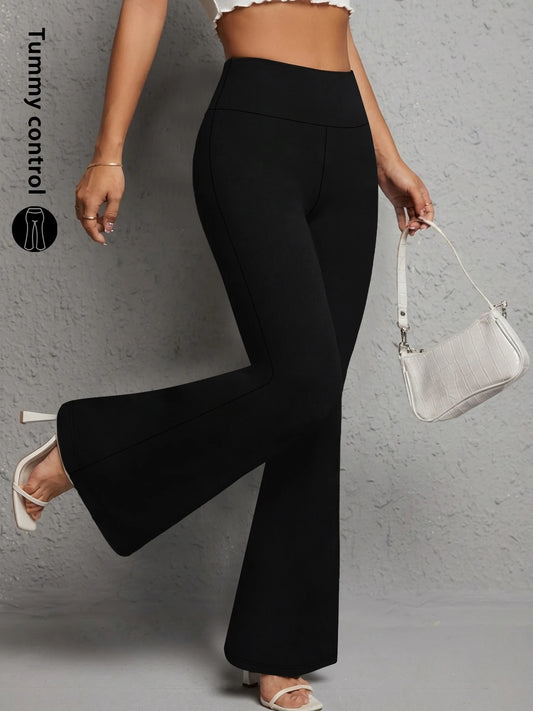 Calça de yoga cintura alta, barra larga, casual