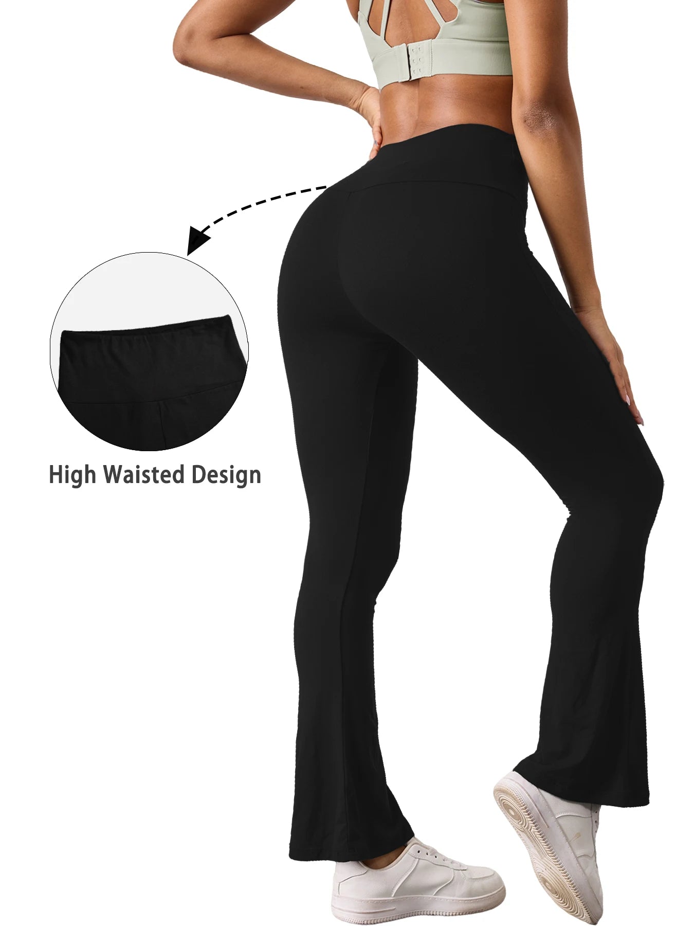 Calça de yoga cintura alta, barra larga, casual