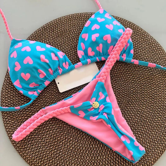 Biquíni dividido estampado, roupa de banho, praia/férias