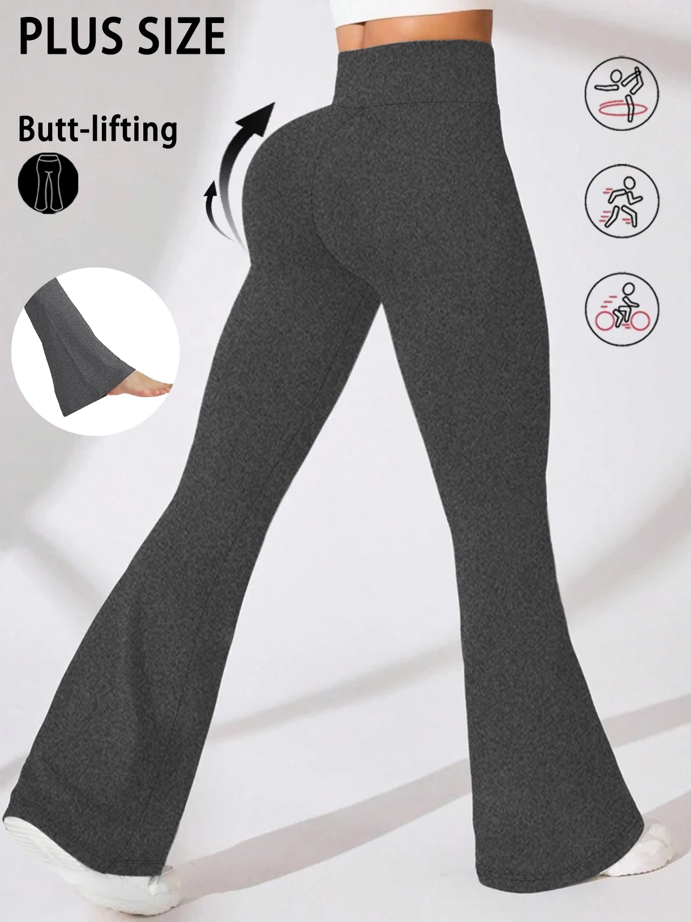 Calça flare plus size, cintura alta, controle de barriga