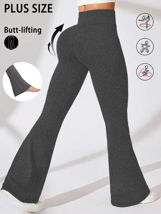 Calça flare plus size, cintura alta, controle de barriga