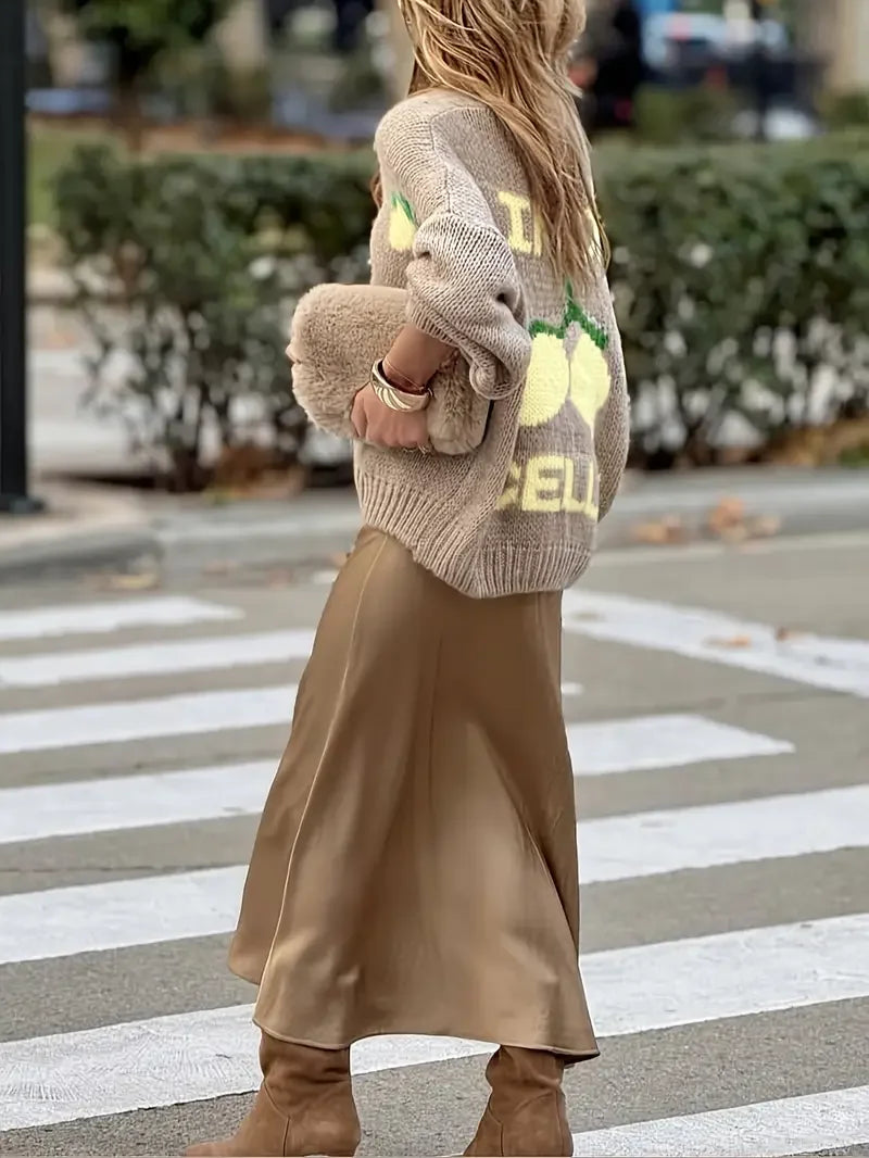 Camisola cardigan botão, manga lanterna, macia