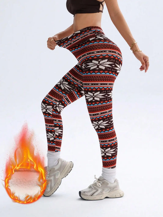 Legging estampa floco de neve, forrada fleece, inverno