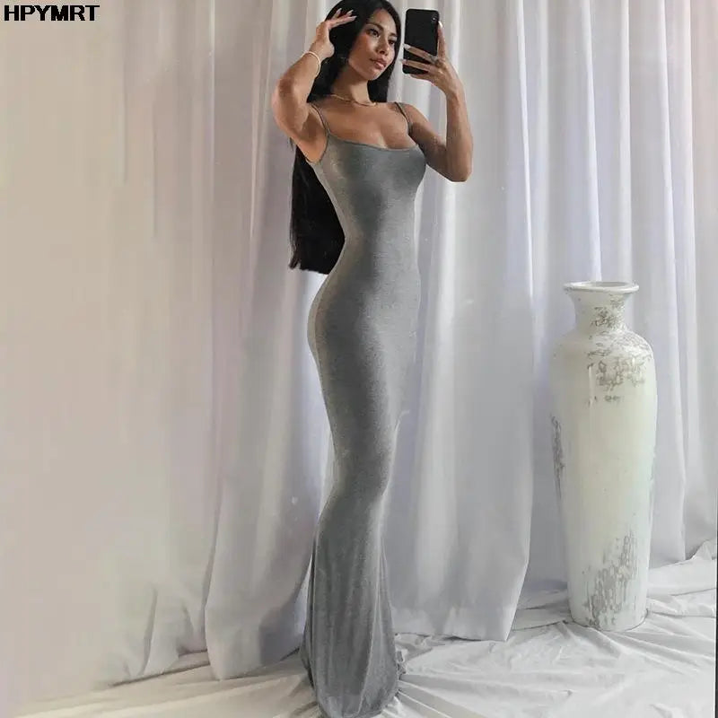 Vestido cetim liso, sem mangas, sem costas, maxi, festa Y2K