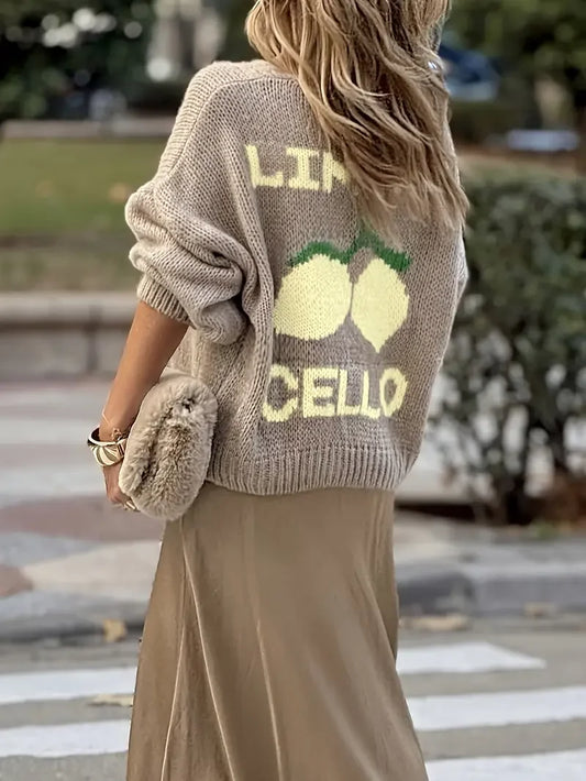 Camisola cardigan botão, manga lanterna, macia