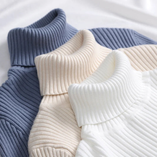 Suéter feminino gola alta, tricô macio, outono