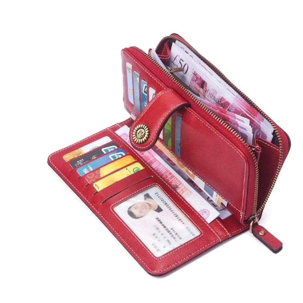 Carteira de couro antifurto, bolsa clutch grande