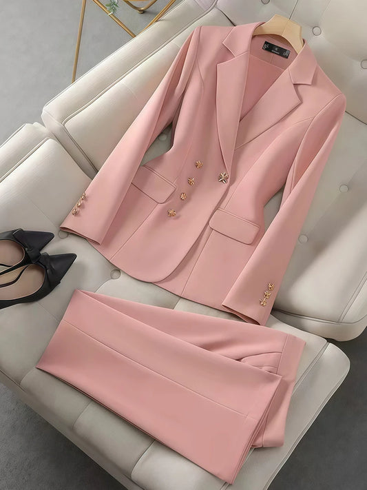 Conjunto blazer manga longa + calça slim, roupas de trabalho