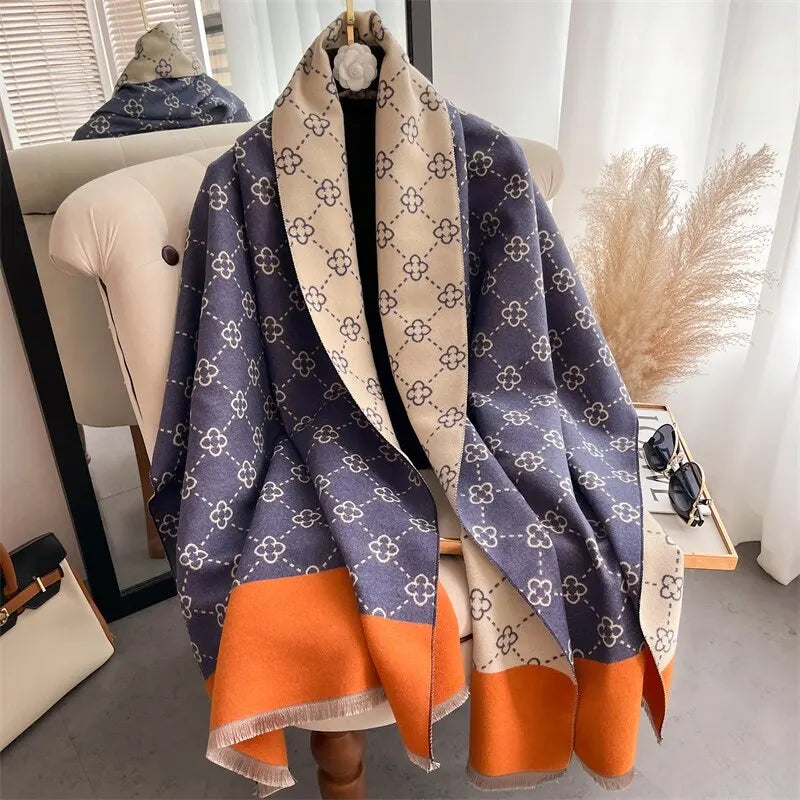 Poncho de inverno, xale floral quente, estilo cashmere