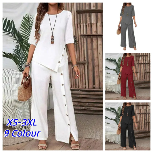 Conjunto camisa botão + calça barra irregular, verão