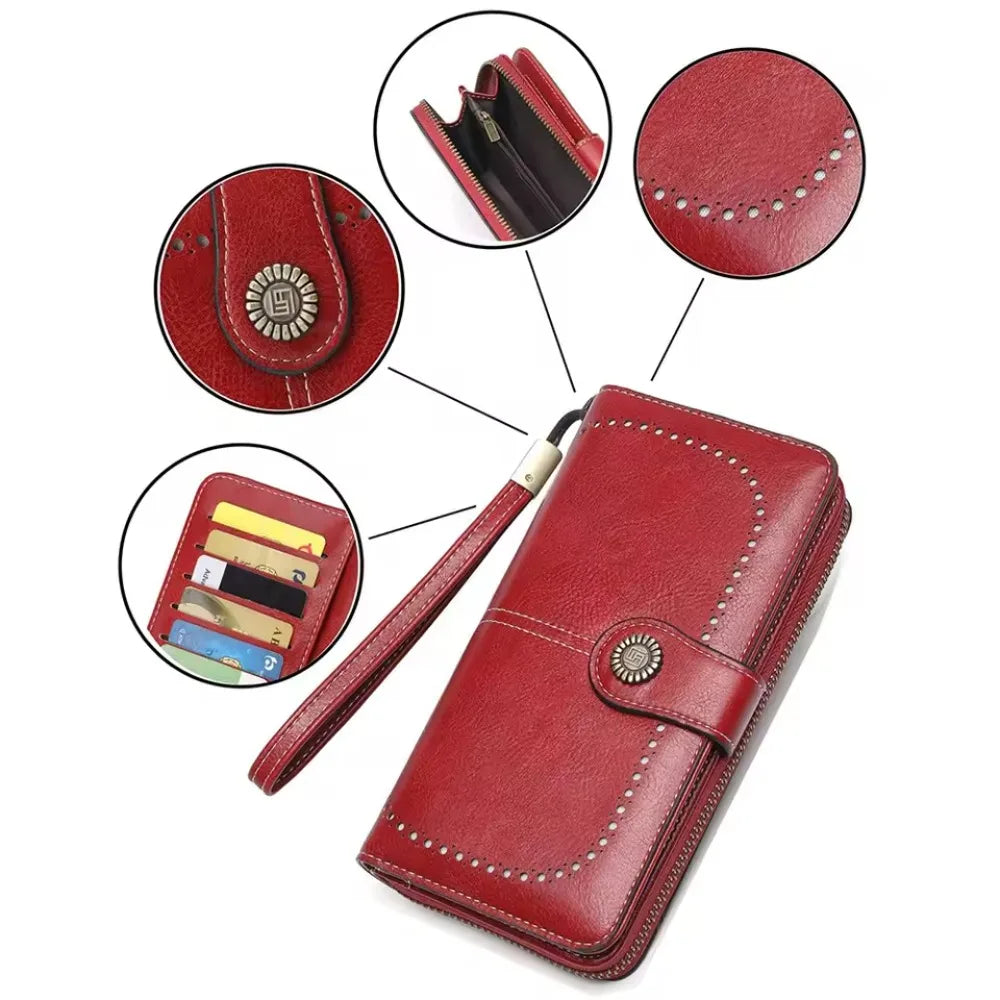 Carteira de couro antifurto, bolsa clutch grande
